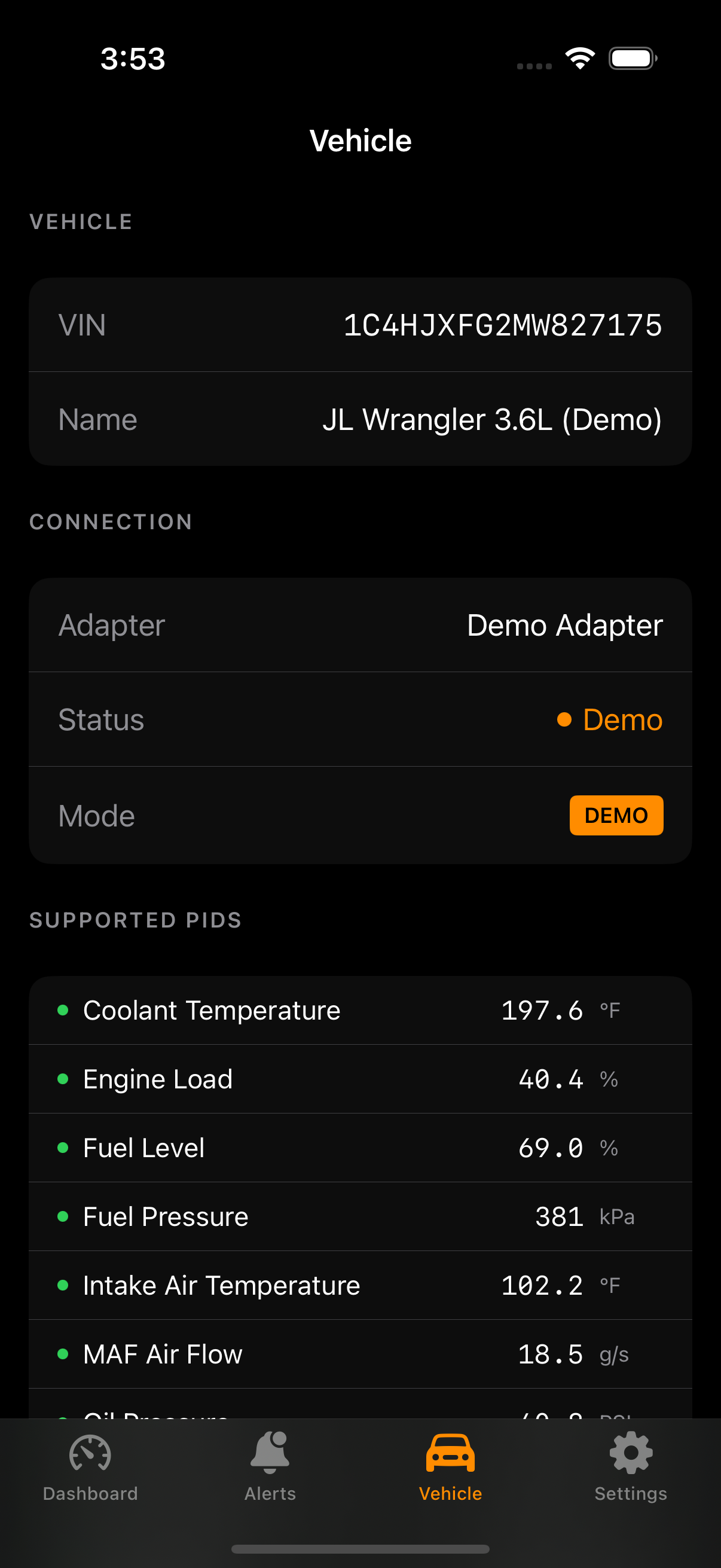TrailCraft supported PIDs